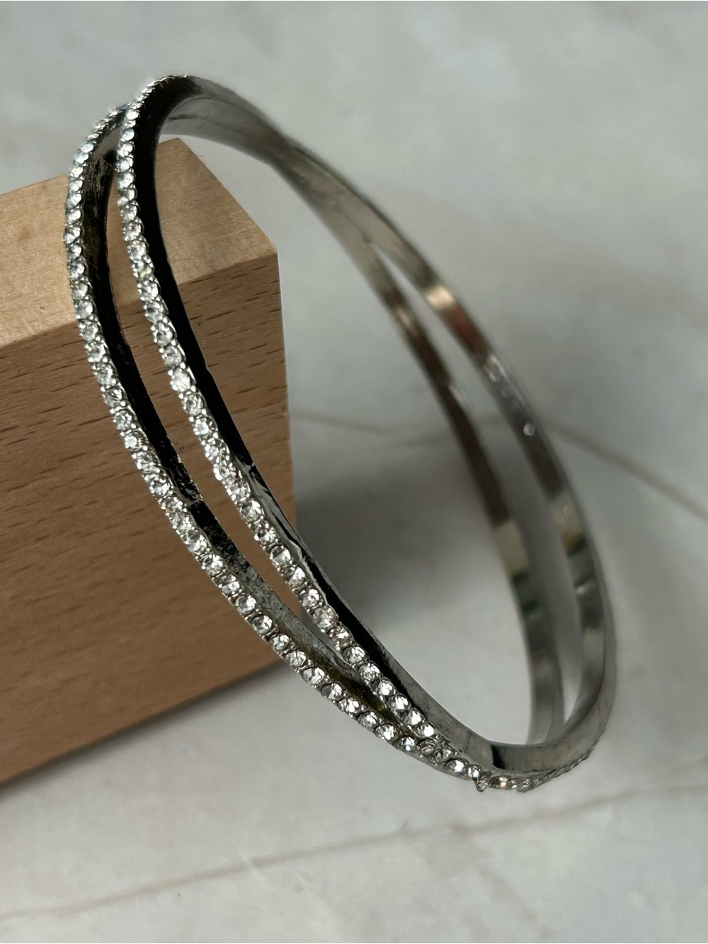 Silver Tone Crystal-Accent Bangle Bracelet
